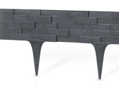 Grey Plastic Palisade Lawn Border with Slate Texture 2.38m