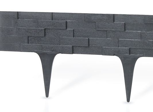 Grey Plastic Palisade Lawn Border with Slate Texture 2.38m
