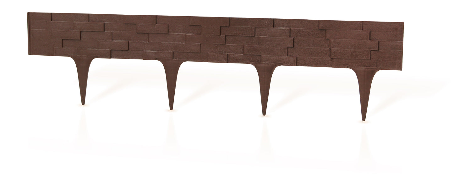 Brown Plastic Palisade Lawn Border with Slate Texture 2.38m
