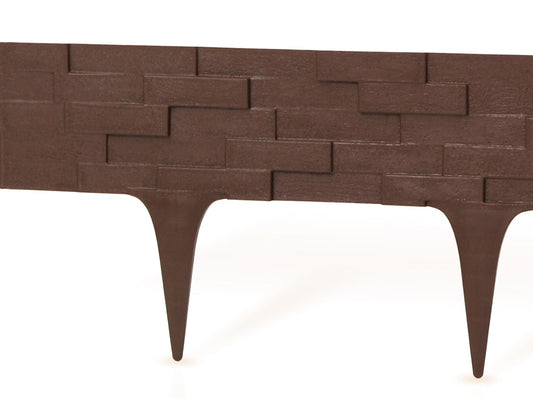 Brown Plastic Palisade Lawn Border with Slate Texture 2.38m