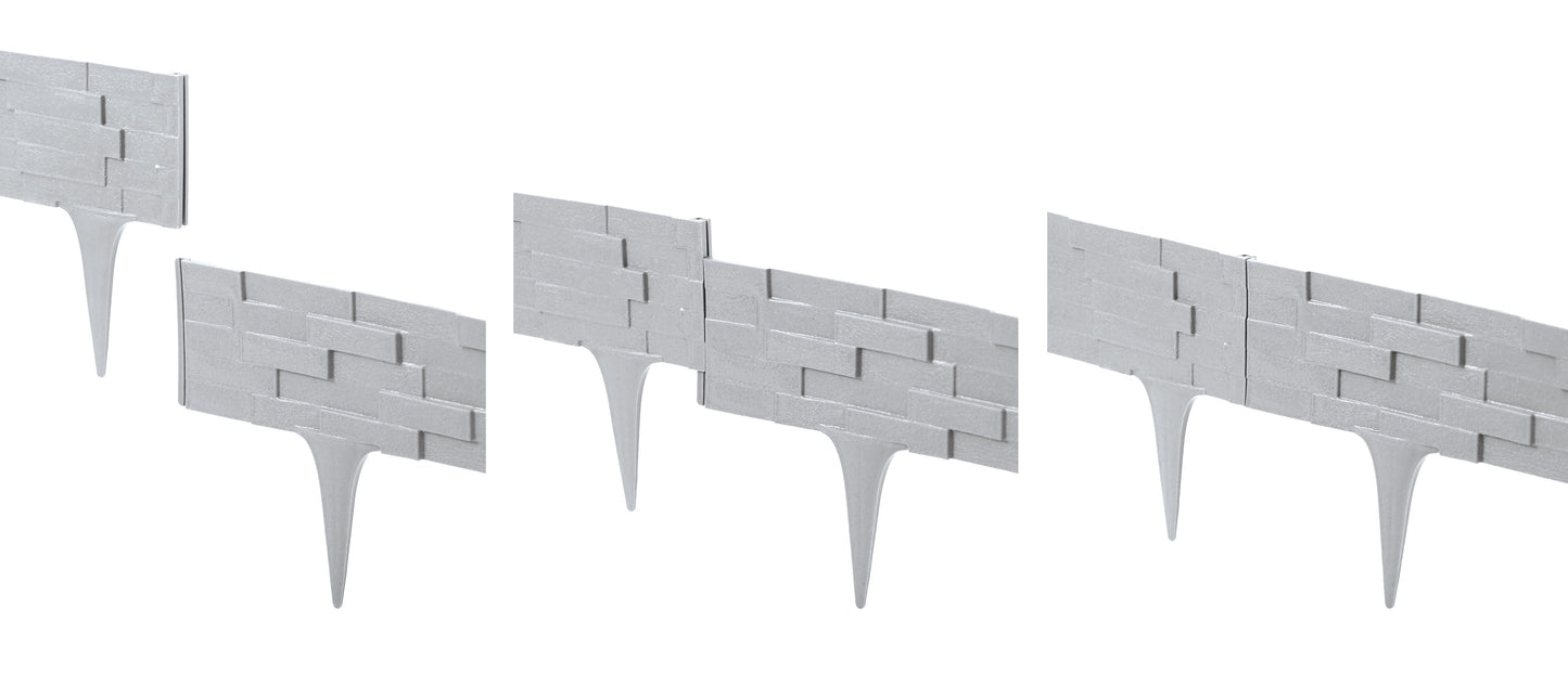 Grey Plastic Palisade Lawn Border with Slate Texture 2.38m