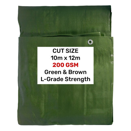 Green/Brown Tarpaulin Sheet 10m x 12m – L-Grade Cover