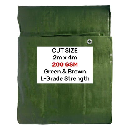 Green/Brown Tarpaulin Sheet 2m x 4m – L-Grade Cover