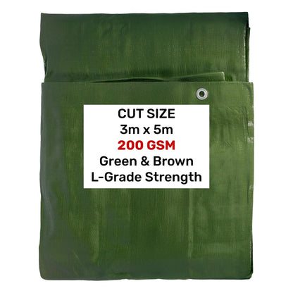 Green/Brown Tarpaulin Sheet 3m x 5m – L-Grade Cover