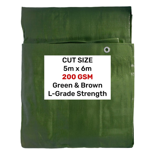 Green/Brown Tarpaulin Sheet 5m x 6m – L-Grade Cover