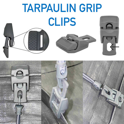 Pack of 10 Grey Slide-Style Tarpaulin Clips