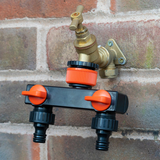 Dual Outlet Tap Connector with Valves & Snap-On Fittings – PP Construction