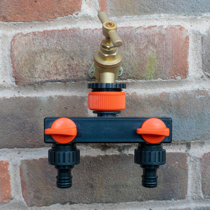 Dual Outlet Tap Connector with Valves & Snap-On Fittings – PP Construction