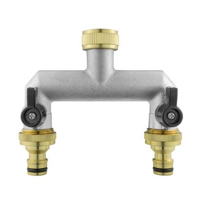 15mm Brass Wall Flange Kit with Brass Tap and Quick Connect Metal Splitter
