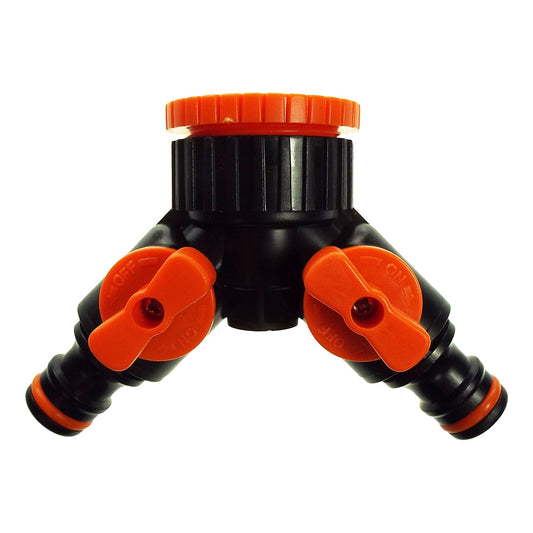 Valved Two-Way Tap Connector in Orange/Black