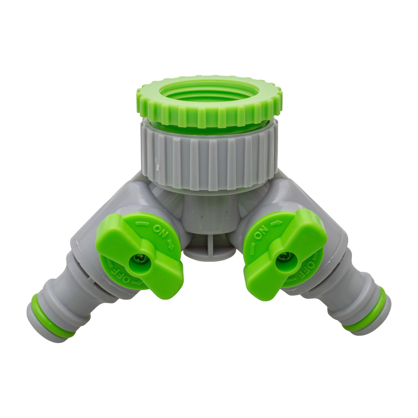 Green/Grey 1” or ¾” BSP Female Dual Outlet Tap Fitting with Valves