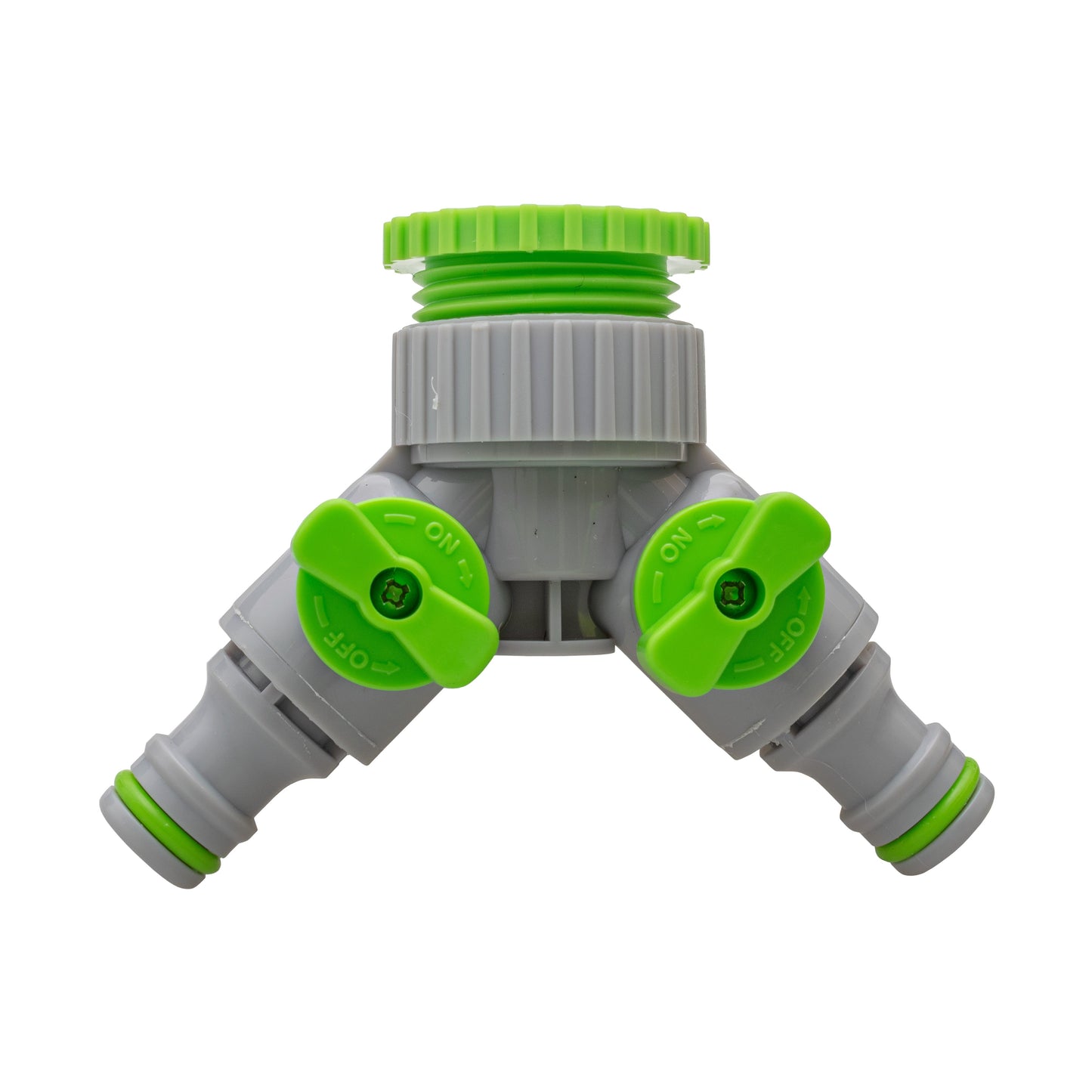Green/Grey 1” or ¾” BSP Female Dual Outlet Tap Fitting with Valves