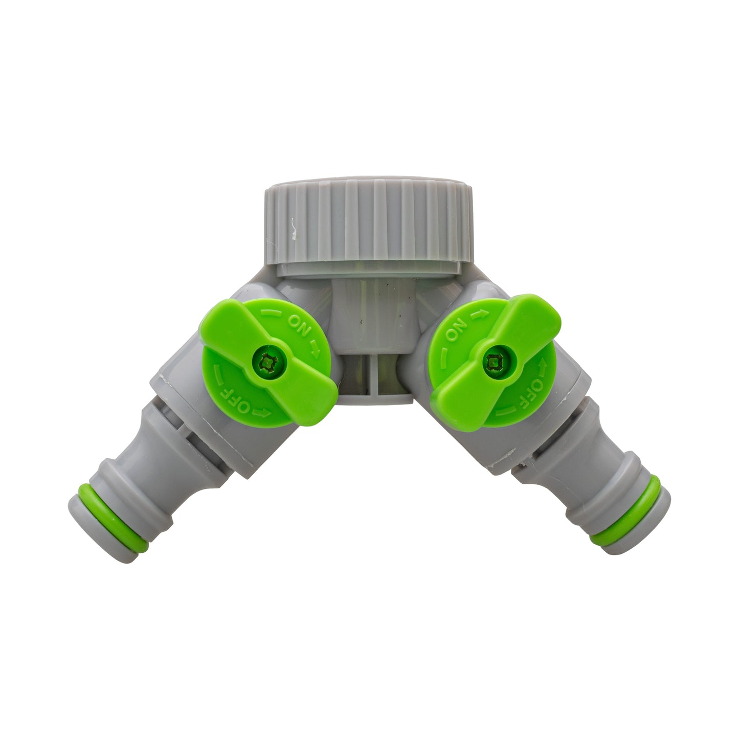 Green/Grey 1” or ¾” BSP Female Dual Outlet Tap Fitting with Valves