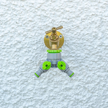 Green/Grey 1” or ¾” BSP Female Dual Outlet Tap Fitting with Valves