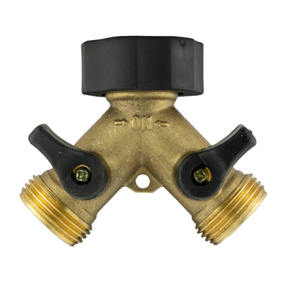 Brass Dual Tap Fitting with Valves and Threaded Outlets