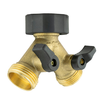 Brass Dual Tap Fitting with Valves and Threaded Outlets