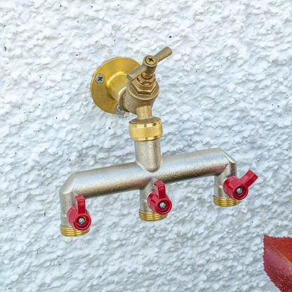 Brass Three-Way Tap Splitter 3/4" BSP