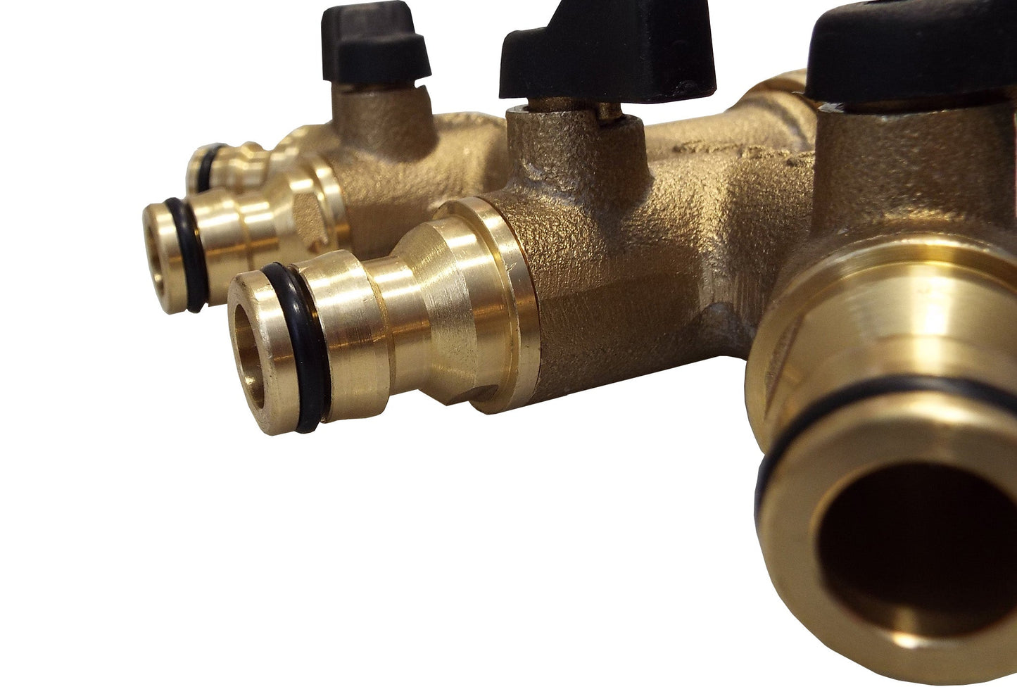 4-Way Brass Manifold with Valves and Snap-On Connectors