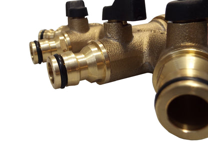 4-Way Brass Manifold with Valves and Snap-On Connectors