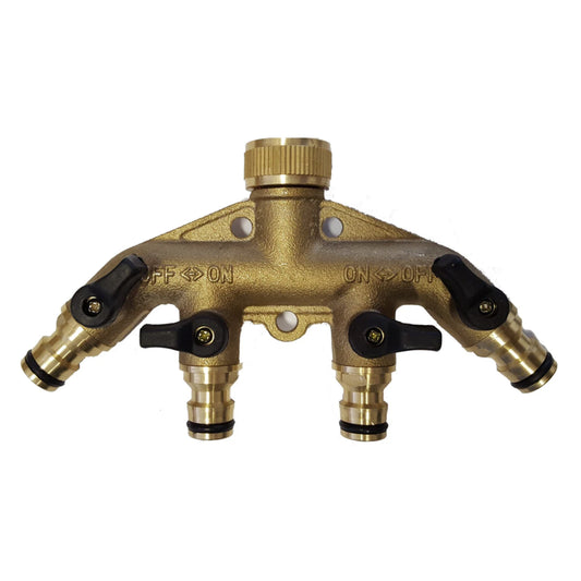 4-Way Brass Manifold with Valves and Snap-On Connectors