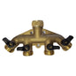 4-Way Brass Manifold with Valves and Threaded Outlets