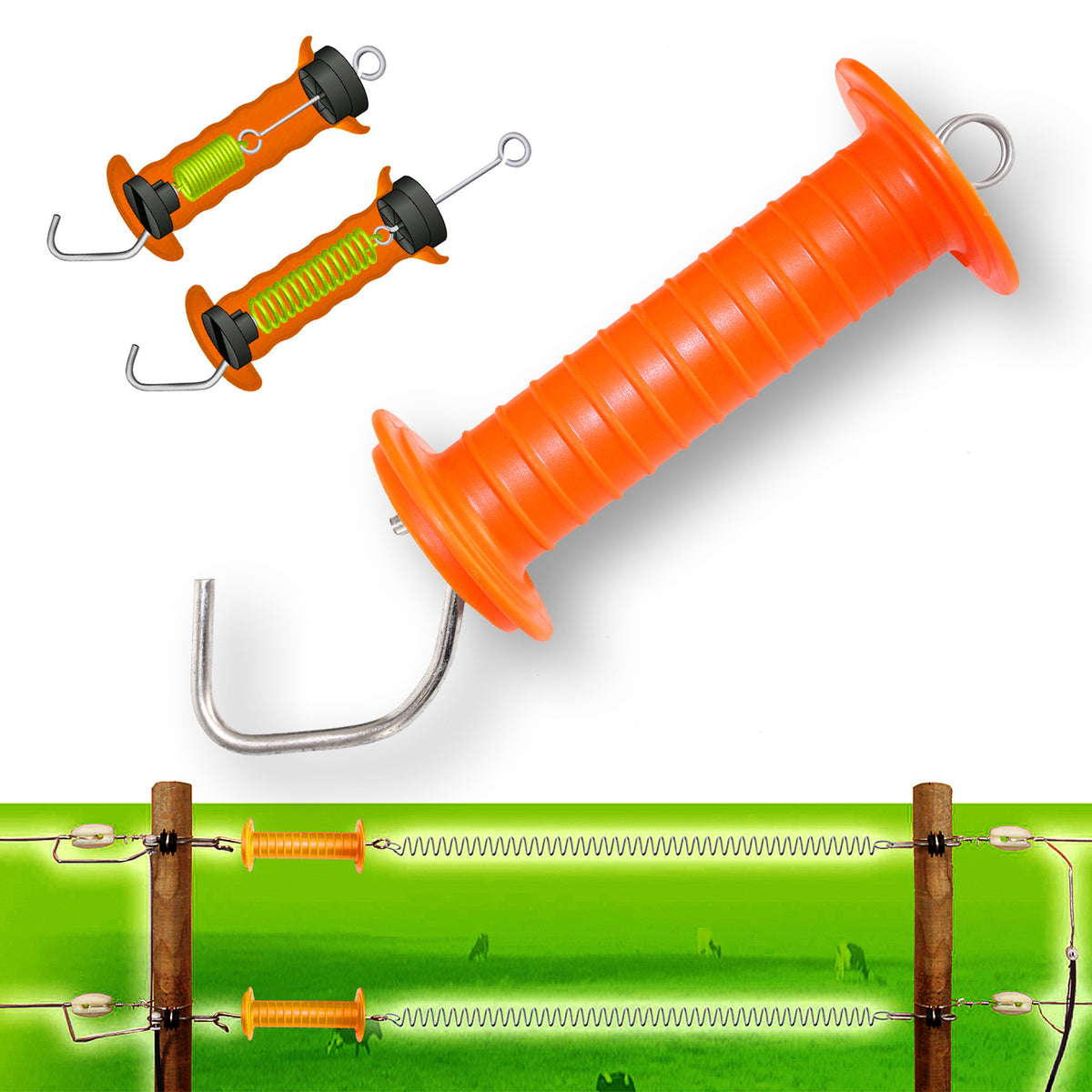 Electric Fence Gate Handle with Spring ORANGE Insulated Grip Farm Fencing G175