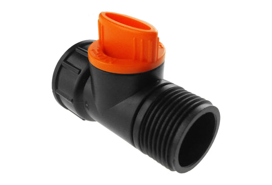 ¾" BSPM-F Tap Adapter with Integrated Valve Black/Orange