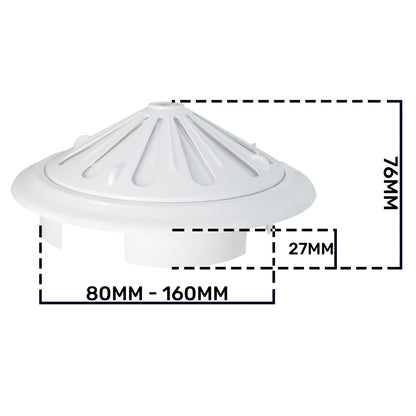 80mm-160mm Adjustable White Round Louvre Vent