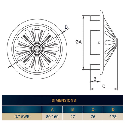 80mm-160mm Adjustable White Round Louvre Vent