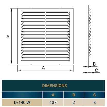 140mm x 140mm Louvre Vent D/140W with Insect Screen