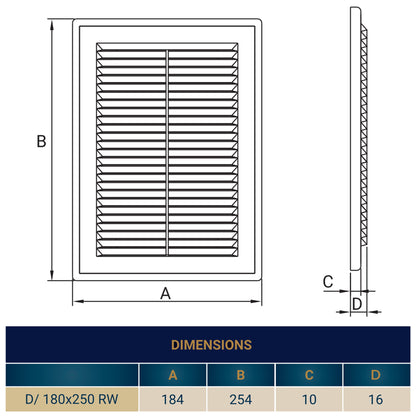 180mm x 250mm Classic Louvre Vent D/180X250RW with Insect Screen