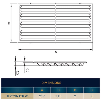 220mm x 120mm Classic Louvre Vent D/220X120W with Insect Screen