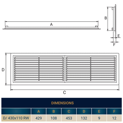 430mm x 110mm Classic Louvre Vent D/430X110RW with Insect Screen