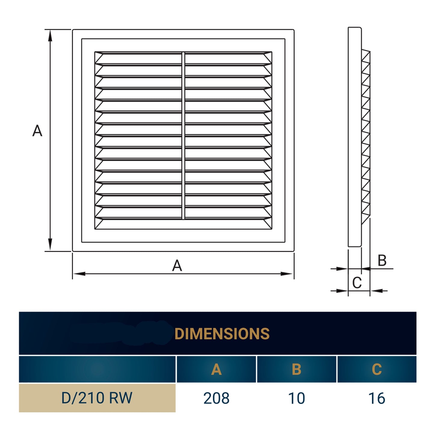 210mm Classic Louvre Vent D/210RW