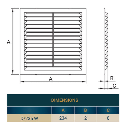 235mm x 235mm Louvre Vent D/235W with Insect Screen