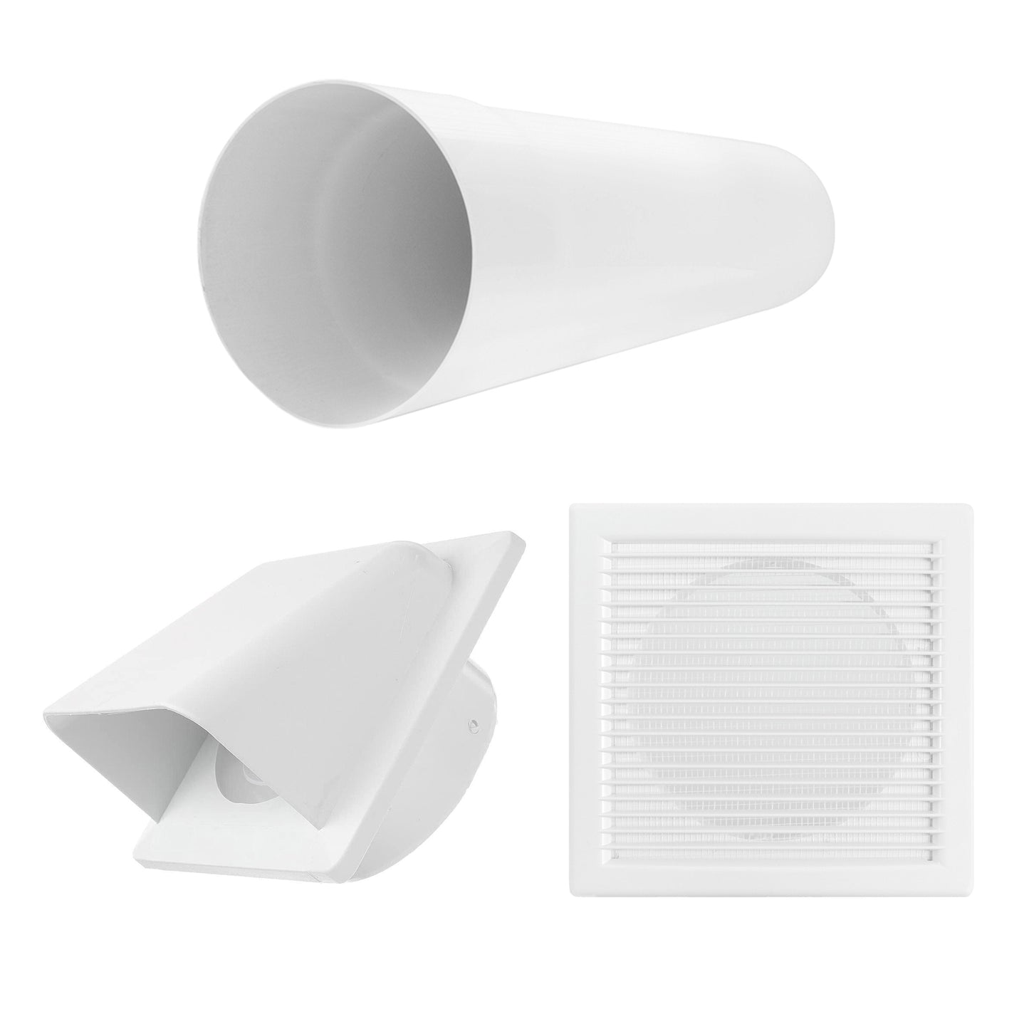 DL0163 Through-Wall Ventilation Set with Internal Louvre Grille and White Exterior Cover