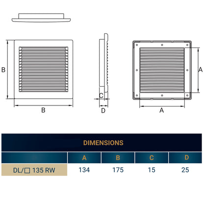 White Louvre Vent DL/135 RW LUX with Insect Mesh