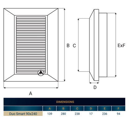 Duo Smart Louvre Vent 90mm x 240mm with Insect Mesh