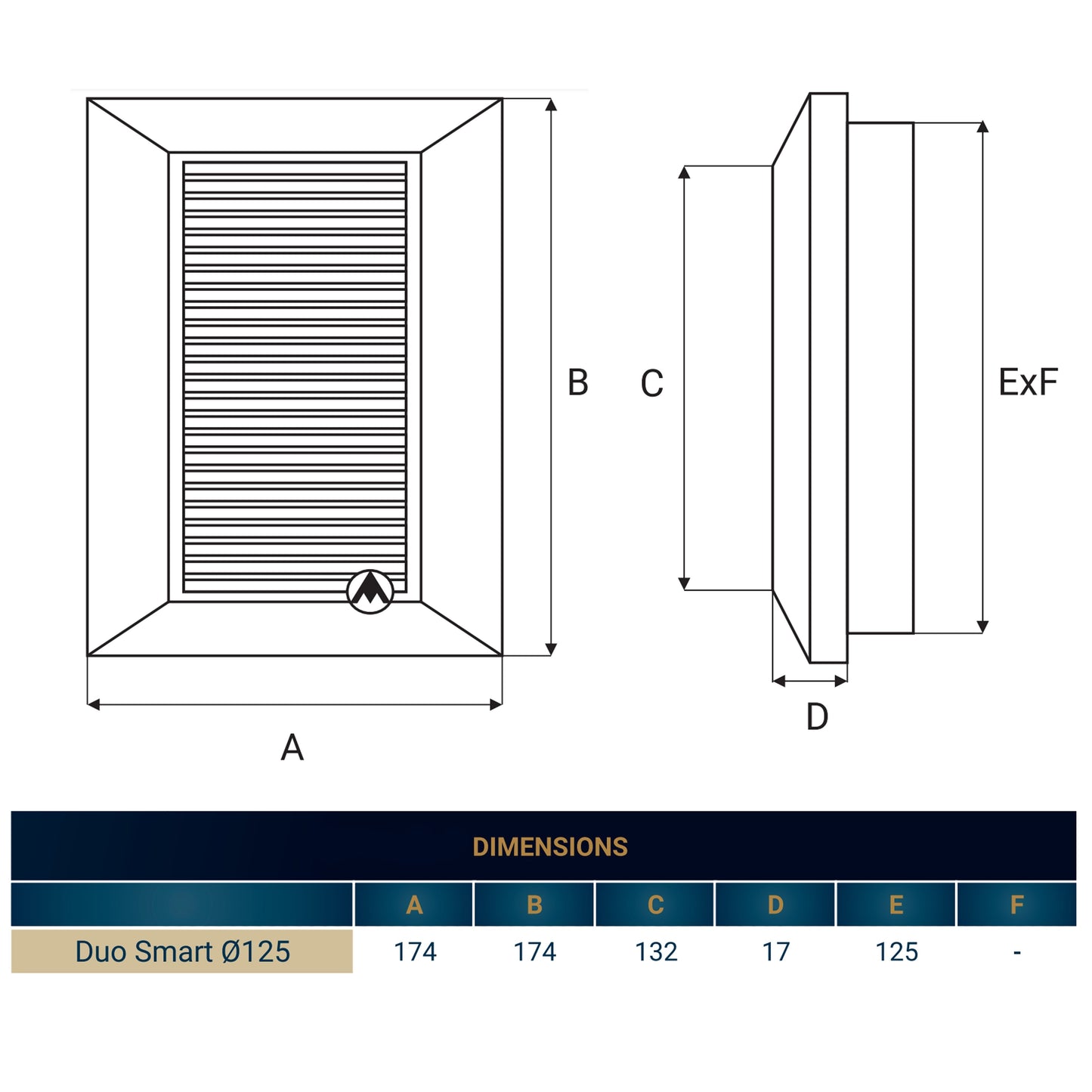 White Duo Smart Louvre Vent 135 fi 125mm with Insect Mesh