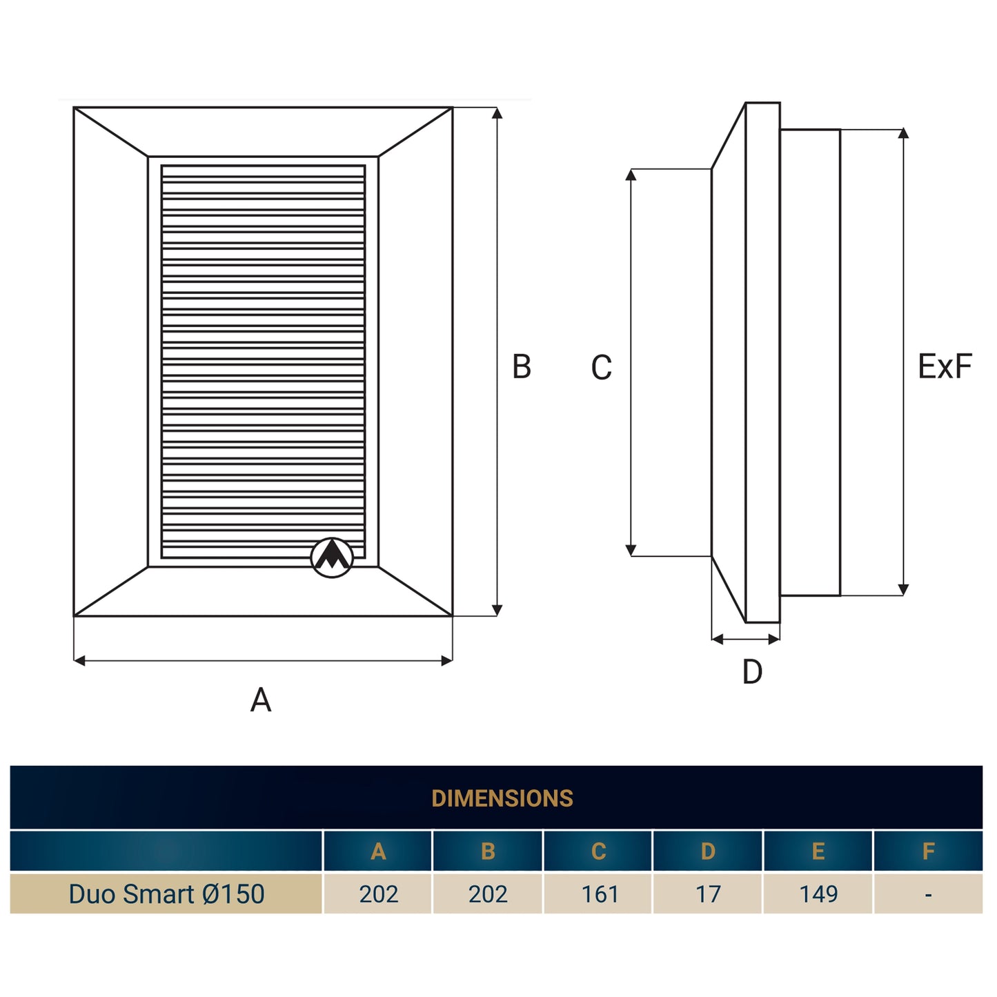 White Duo Smart Louvre Vent 165 fi 150mm with Insect Mesh