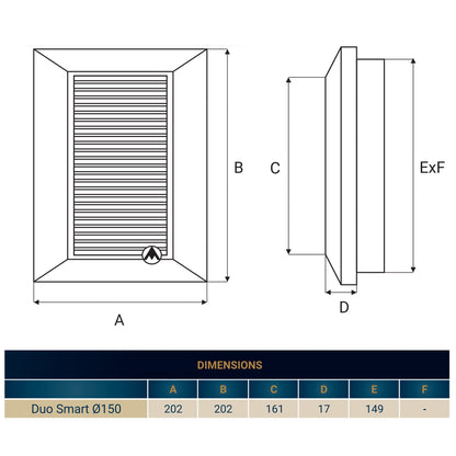 White Duo Smart Louvre Vent 165 fi 150mm with Insect Mesh