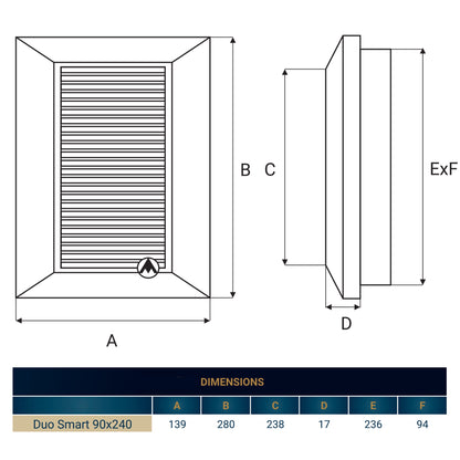 Brown Duo Smart Louvre Vent 90mm x 240mm with Insect Mesh
