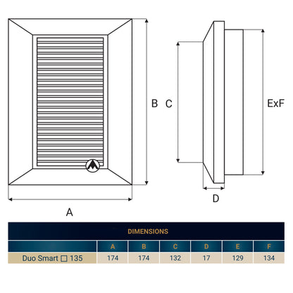 Graphite Duo Smart Louvre Vent 135G 135mm with Insect Mesh