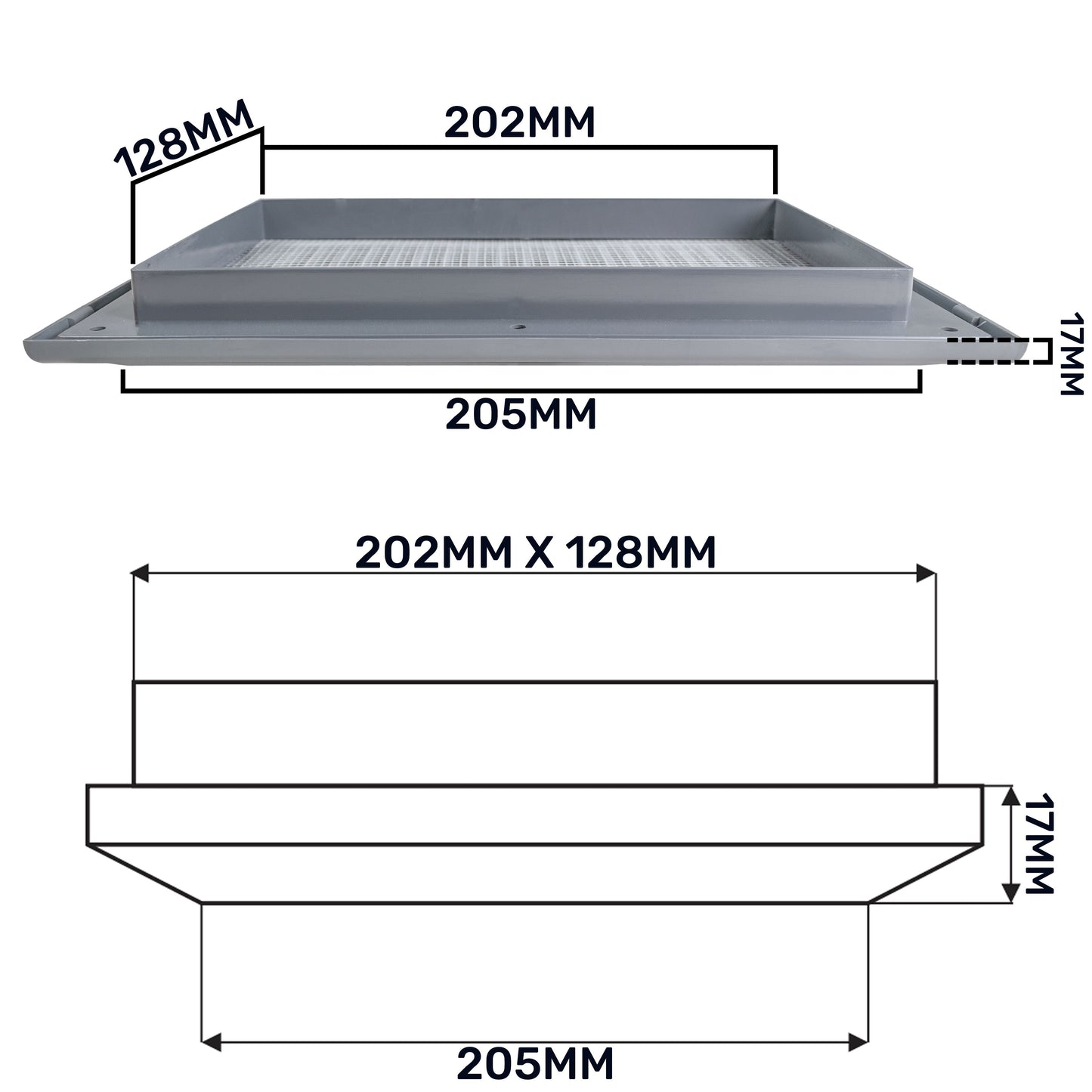 Graphite Duo Smart Louvre Vent 140mm x 210mm with Insect Mesh