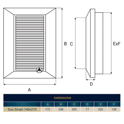 Graphite Duo Smart Louvre Vent 140mm x 210mm with Insect Mesh
