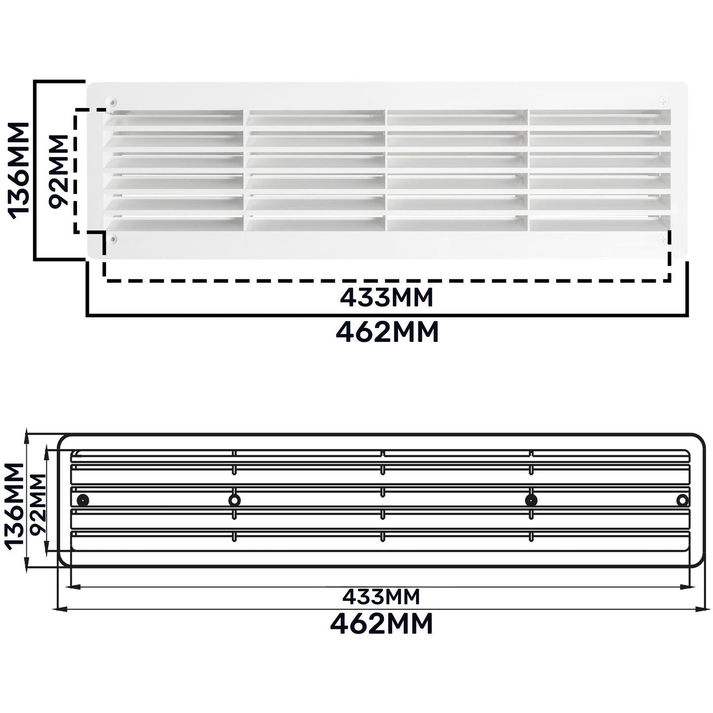KD Series Louvre Vent for Door, 90mm-445mm