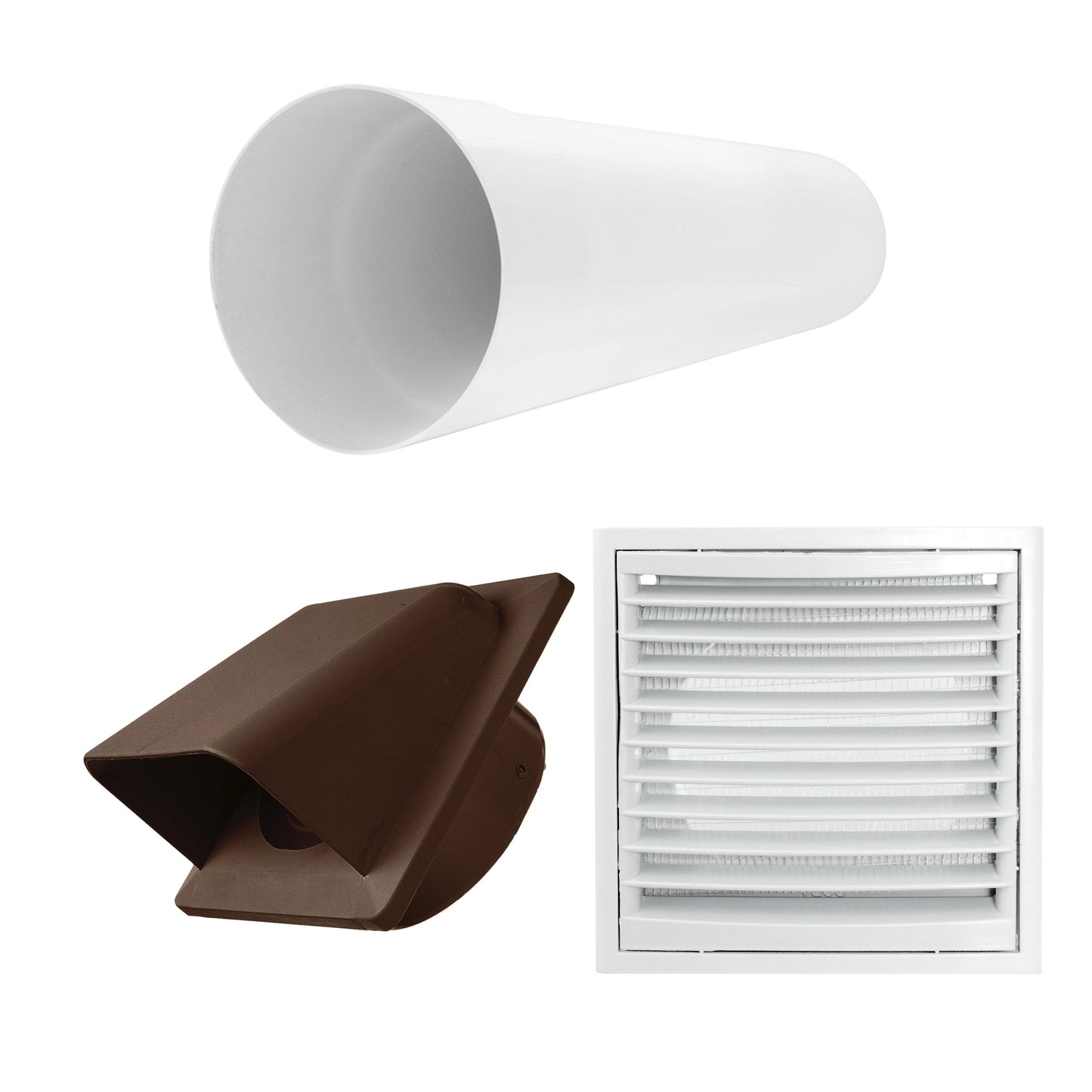 Wall Duct Ventilation Set with VC-KR0153 Louvre Grille and Brown External Cover