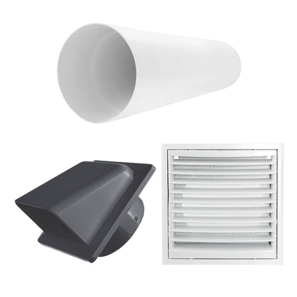 Wall Duct Ventilation Set with VC-KR0153 Louvre Grille and Graphite External Cover