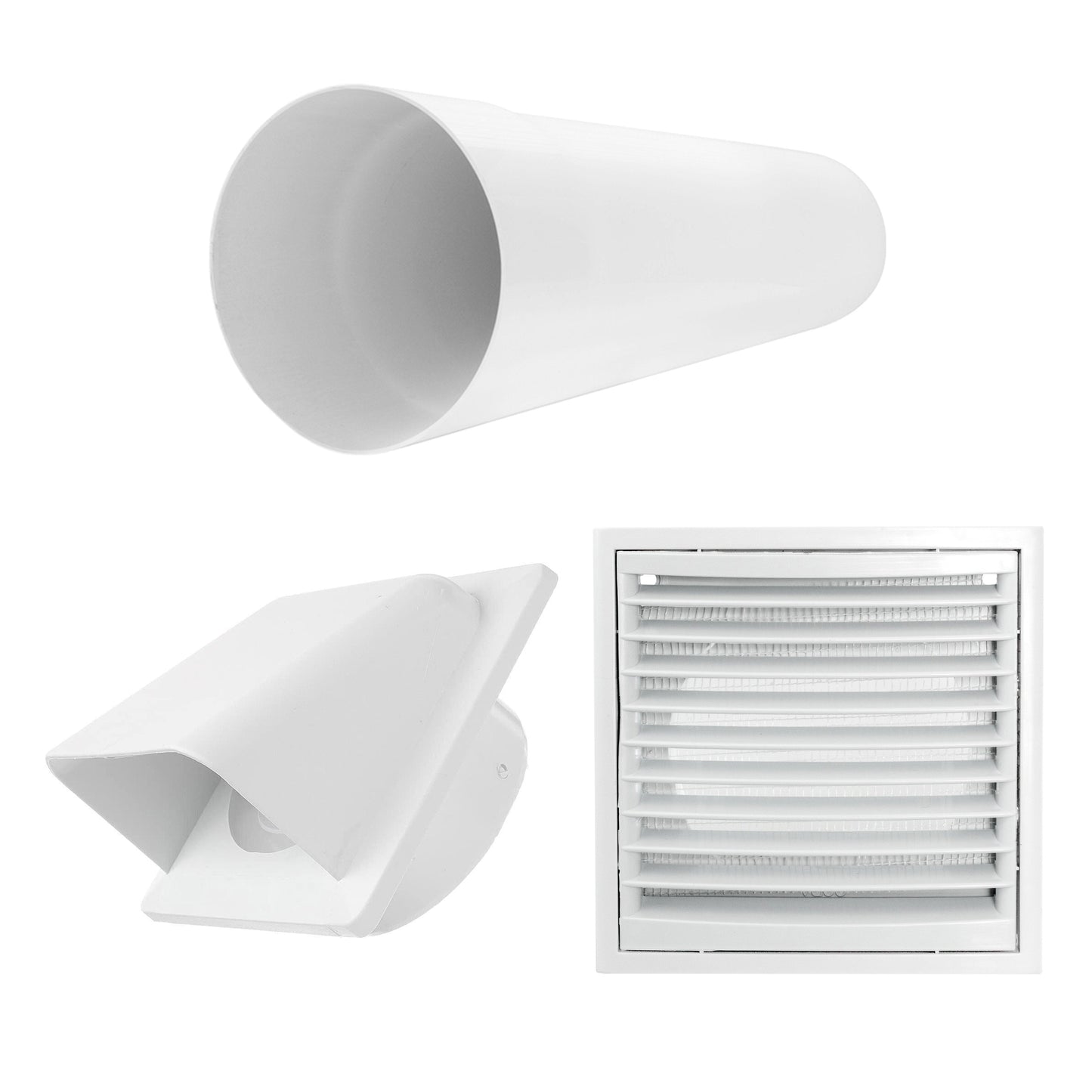 Wall Duct Ventilation Set with VC-KR0153 Louvre Grille and White External Cover