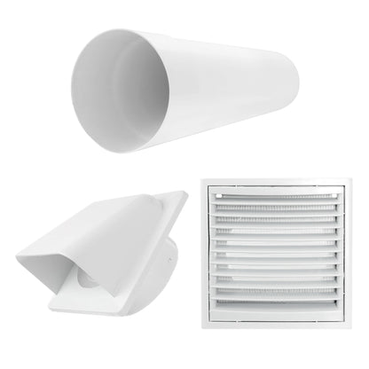 Wall Duct Ventilation Set with VC-KR0153 Louvre Grille and White External Cover